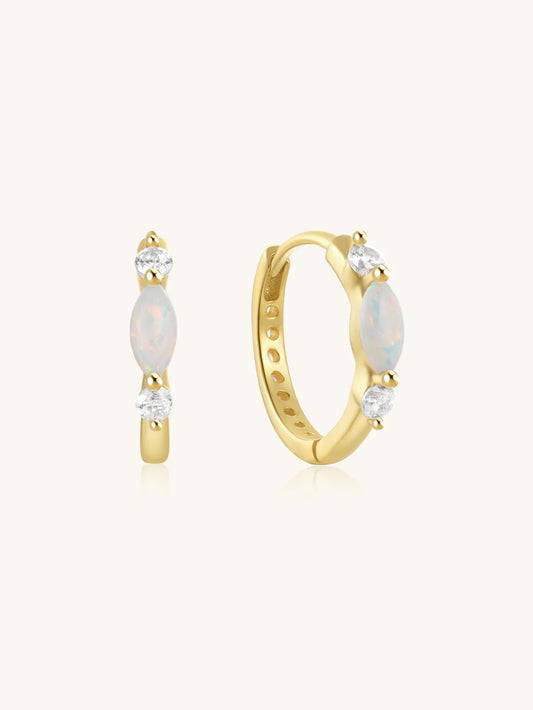 925 Sterling Silver Opal Hoop Earrings