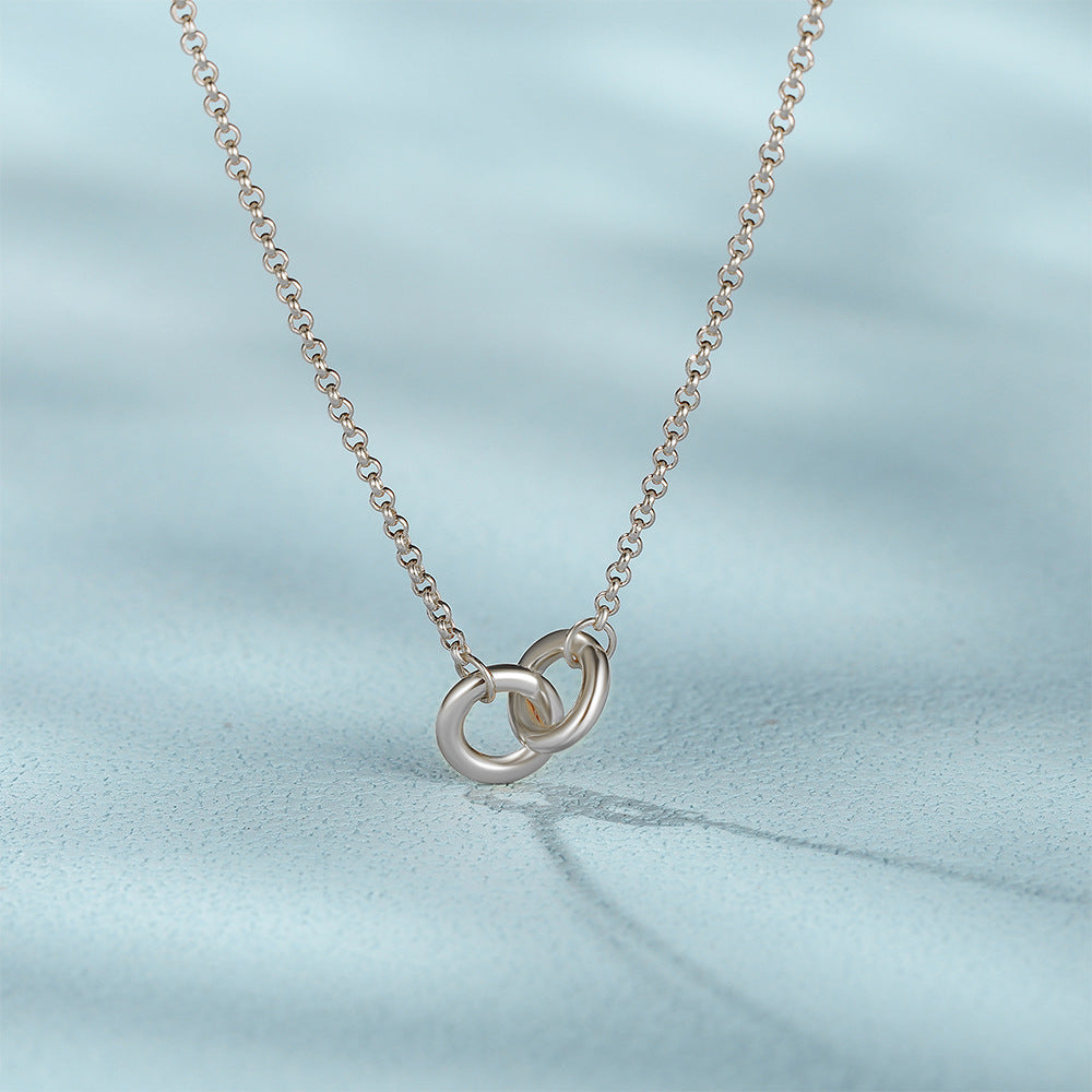 925 Sterling Silver Fashion Simple Double Ring Mobius Necklace