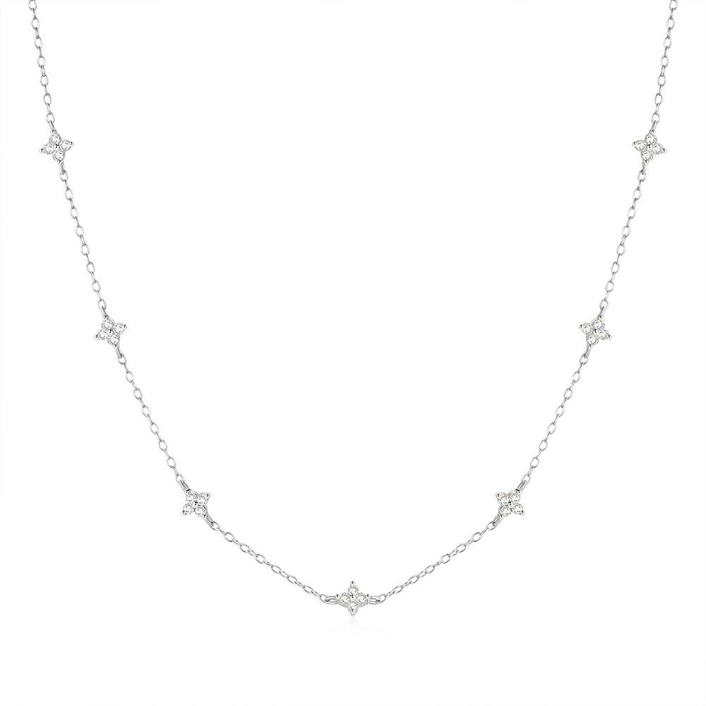 925 Sterling Silver Floral Zircon Necklace