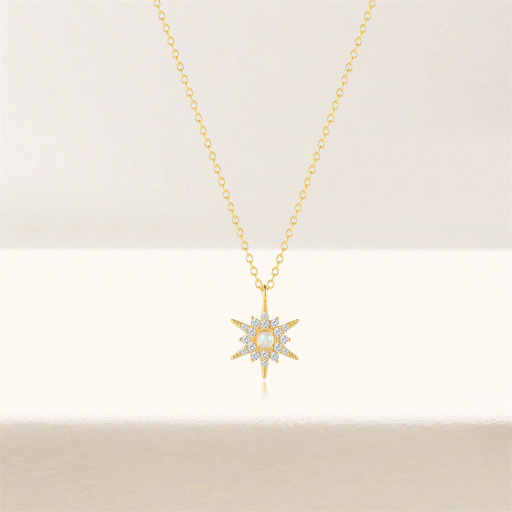 925 Sterling Silver Opal Sunflower Necklace