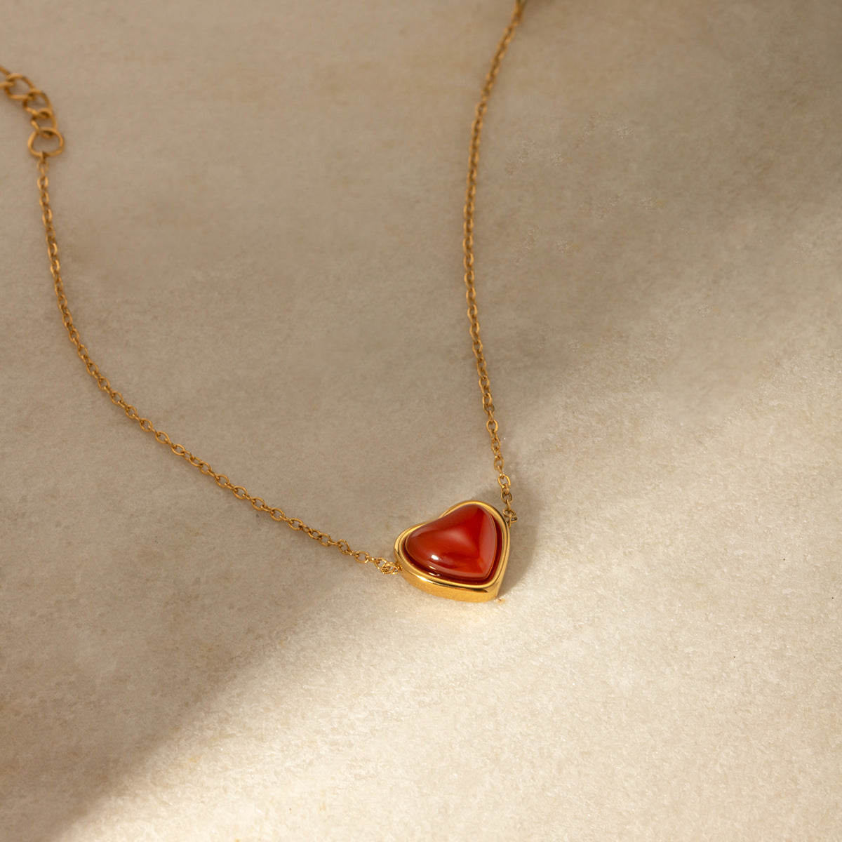 Waterproof Titanium Red Agate Heart Pendant Necklace