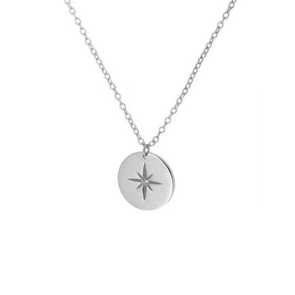 925 Sterling Silver Round Octagonal Star Zircon Necklace