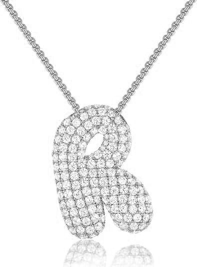 Waterproof Titanium Steel 26 Letters Zircon Pendant Necklace