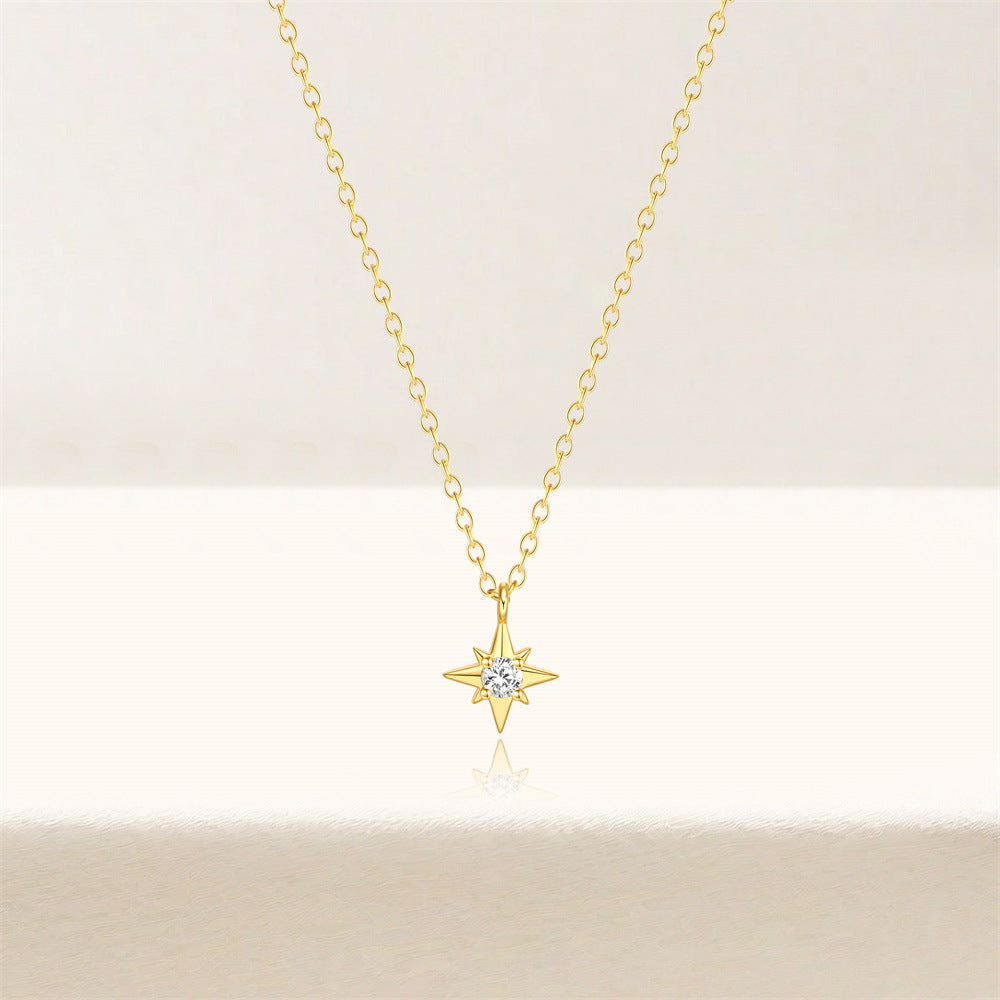 925 Sterling Silver Classic Eight-Pointed Star Necklace