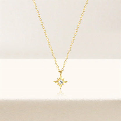 925 Sterling Silver Classic Eight-Pointed Star Necklace