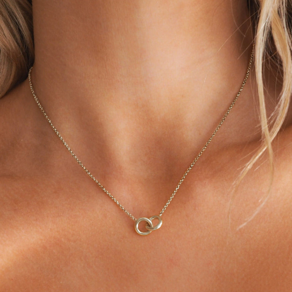 925 Sterling Silver Fashion Simple Double Ring Mobius Necklace