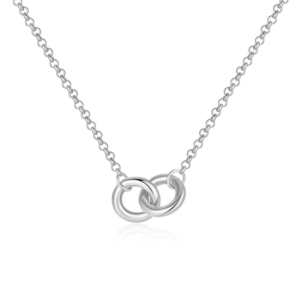 925 Sterling Silver Fashion Simple Double Ring Mobius Necklace